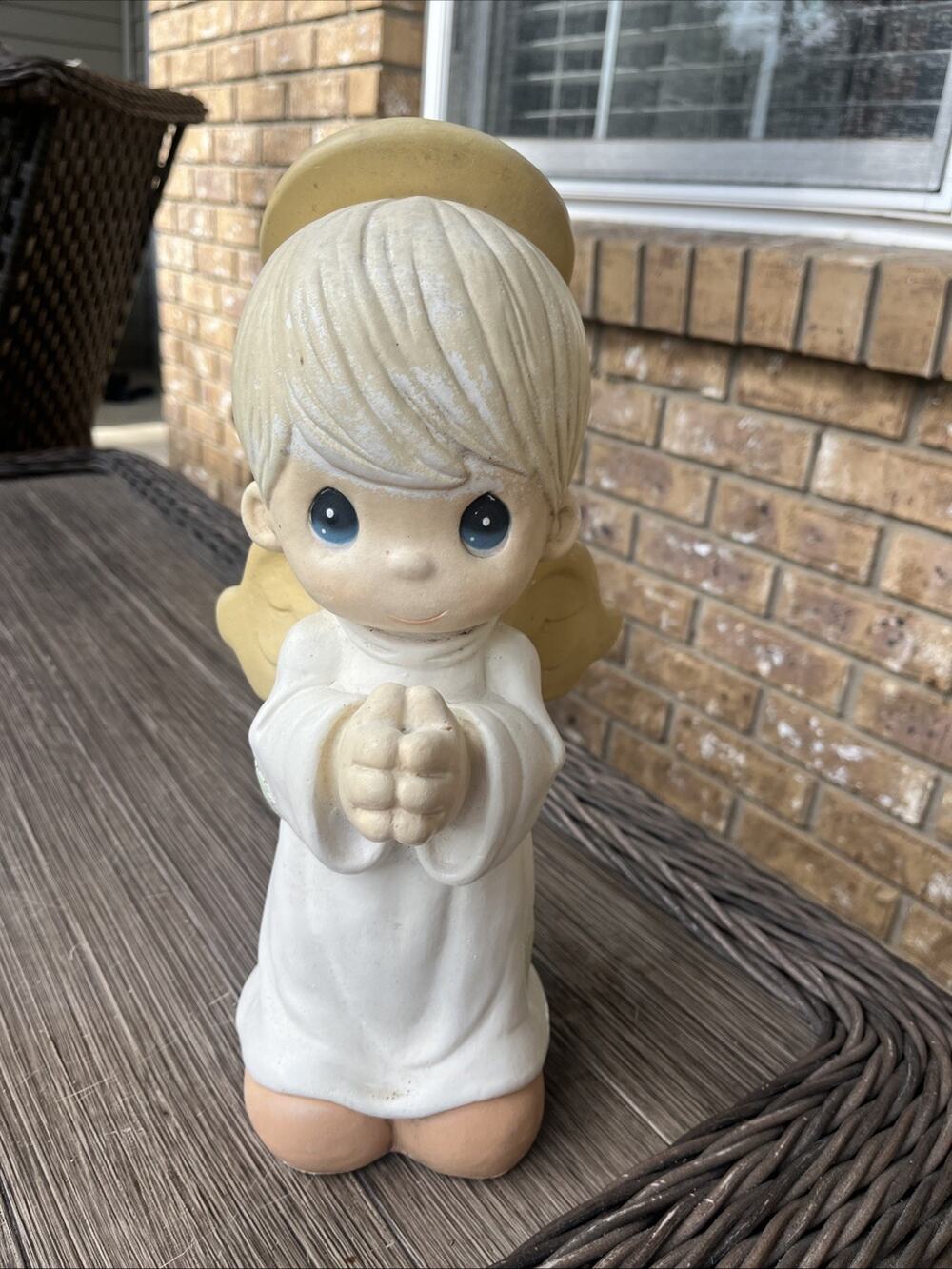 Large Precious Moments Collectible Praying Boy Angel Figurine. Poor Condition